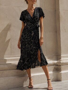 RARE Vintage Gianni Versace Black Floral Wrap Dress